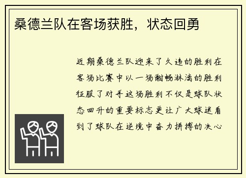 桑德兰队在客场获胜，状态回勇