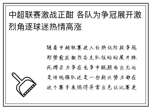 中超联赛激战正酣 各队为争冠展开激烈角逐球迷热情高涨