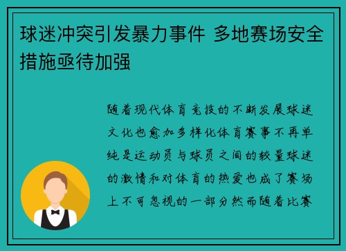 球迷冲突引发暴力事件 多地赛场安全措施亟待加强