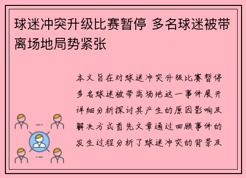 球迷冲突升级比赛暂停 多名球迷被带离场地局势紧张