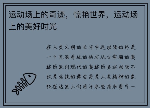 运动场上的奇迹，惊艳世界，运动场上的美好时光